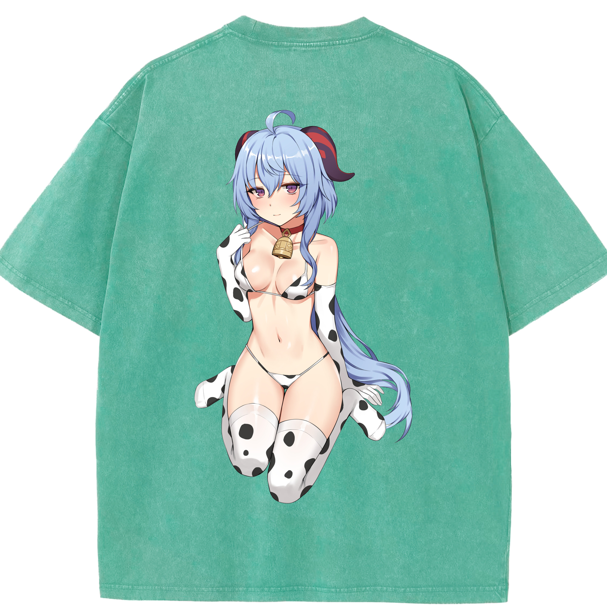 げんし神 甘雨 かんう genshin Ganyu 綿100% ヴィンテージ風 半袖Tシャツ（背面プリント）